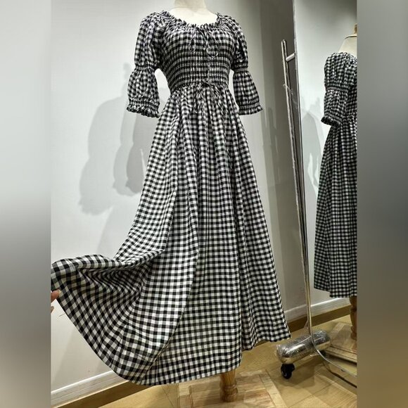Doen Ischia shirred gingham cotton-voile midi dress - Picture 5 of 8